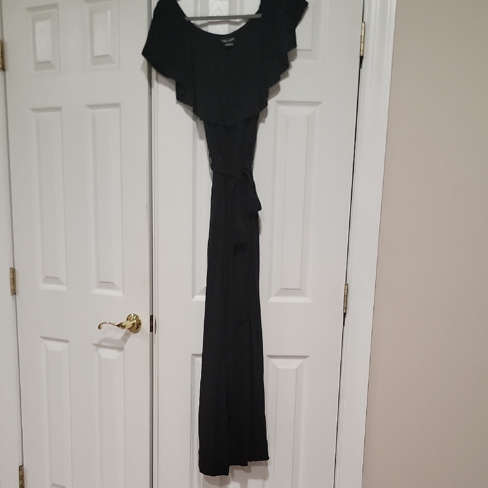 City Chic Black Off-Shoulder Jumpsuit with Waist Tie